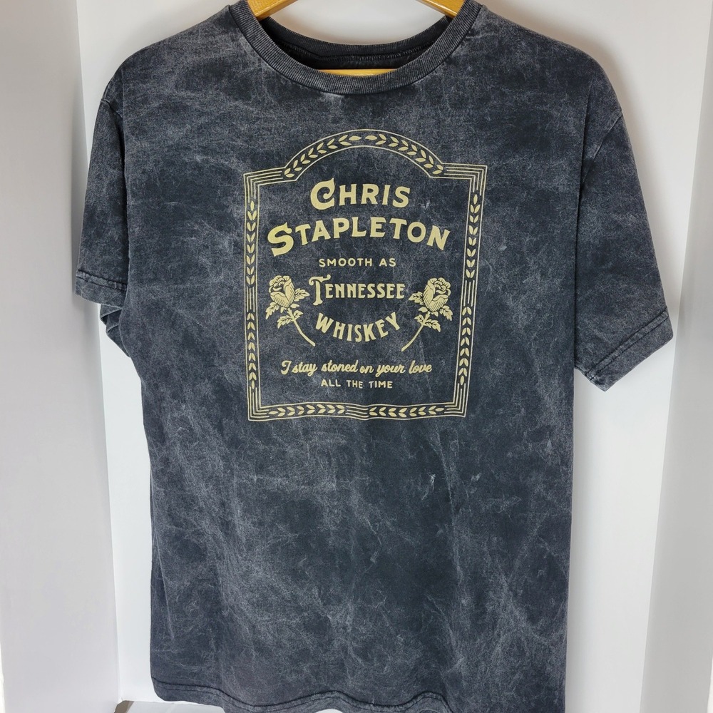 Chris Stapleton Tennessee Whiskey Graphic T-Shirt XXL Gray Acid Wash Cotton Tee